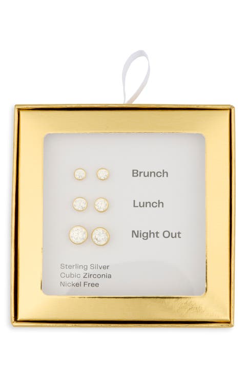 Set of 3 Bezel Stud Earrings