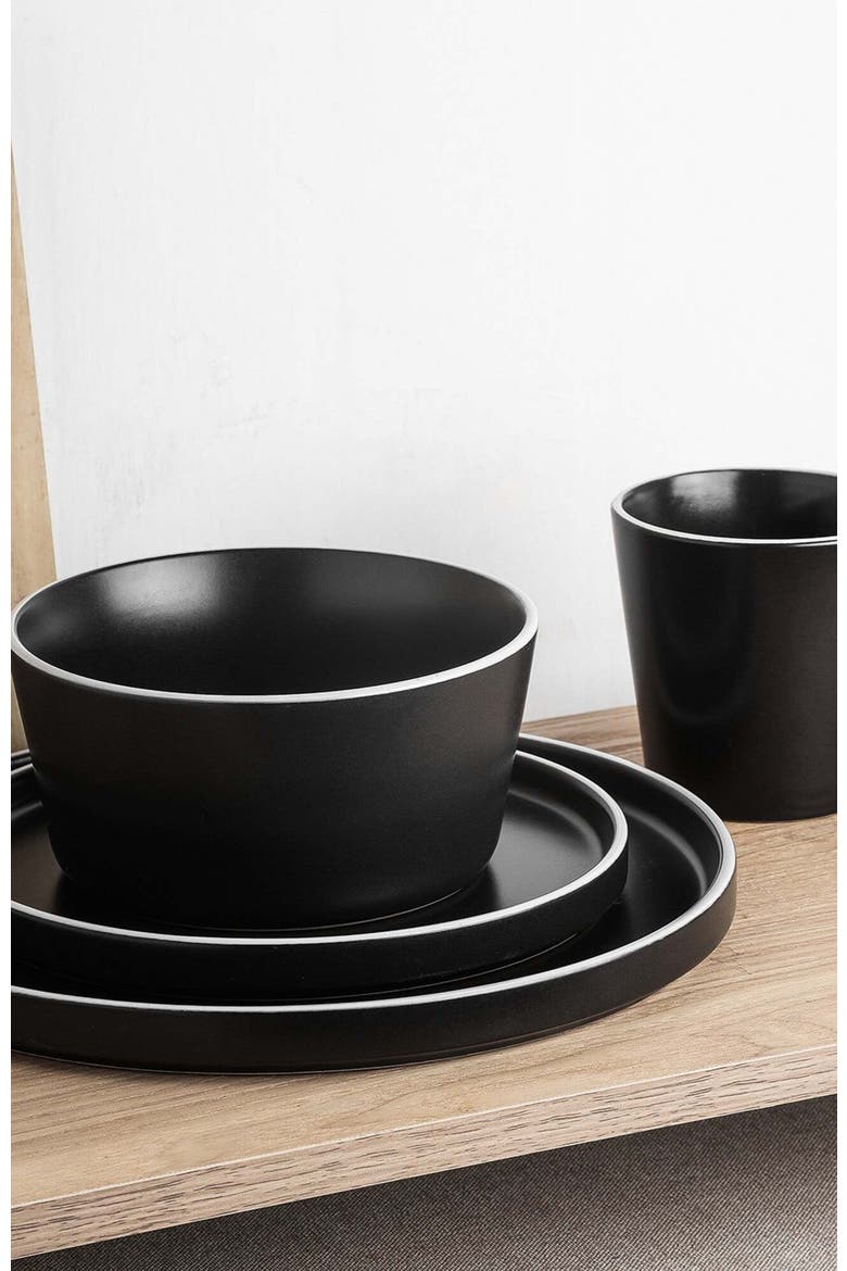 Allison Stoneware 32-Piece Dinnerware Set, Alternate, color, Black Matte, White Rim