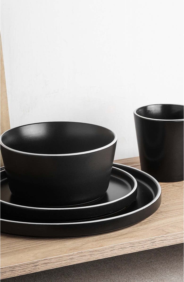 Stone Lain Allison Stoneware 32-Piece Dinnerware Set, Alternate, color, Black Matte, White Rim