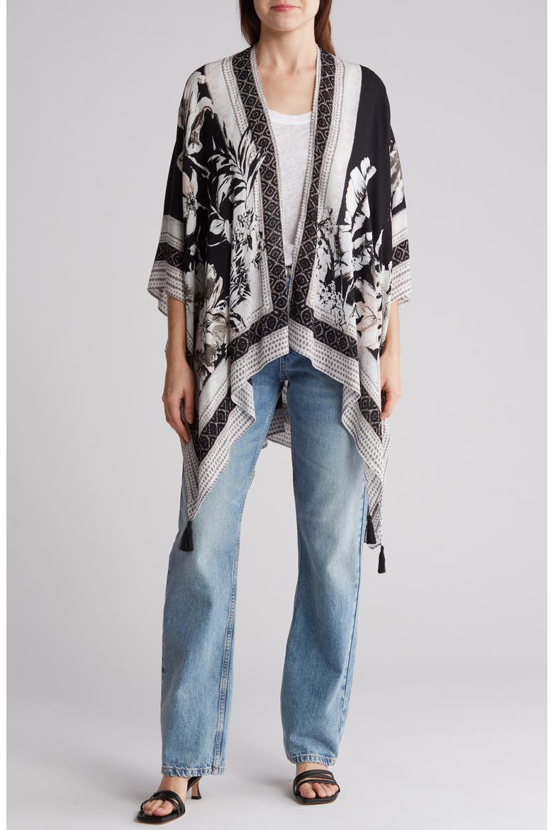 Tropical Blooms Ruana, Main, color, BLACK NEUTRAL