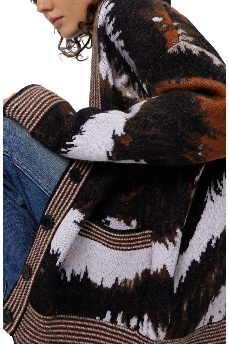 Oversized Cardigan In Tiger Pattern Knit, Alternate, color, Rust & Black