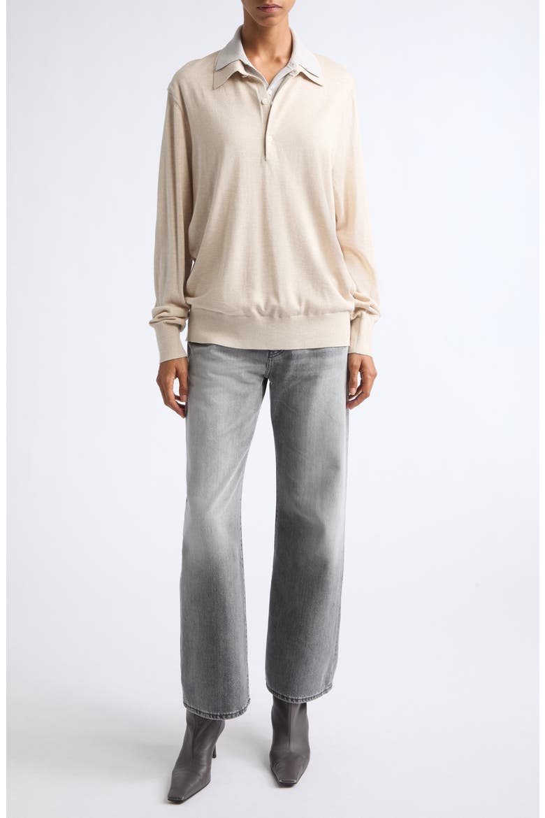 Koyat Layered Silk, Wool & Cashmere Polo Sweater, Alternate, color, BEIGE/ GREY