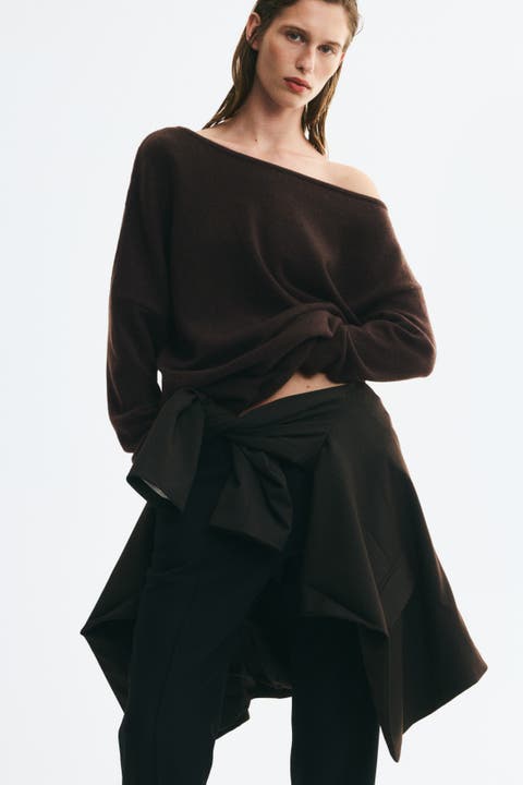 Fine-Knit One-Shoulder Sweater