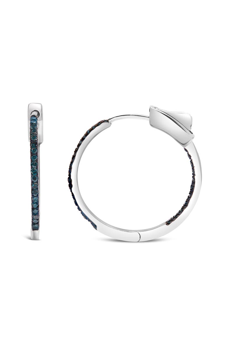 Silver 1/3 Cttw Inside Out Blue Treated Diamond 1MM Wide Hoop Earrings, Main, color, White
