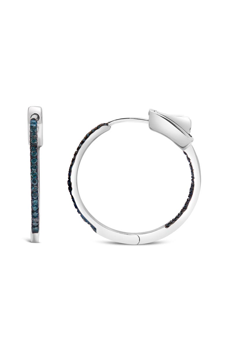 Haus of Brilliance Silver 1/3 Cttw Inside Out Blue Treated Diamond 1MM Wide Hoop Earrings, Main, color, White