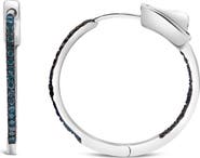 Haus of Brilliance Silver 1/3 Cttw Inside Out Blue Treated Diamond 1MM Wide Hoop Earrings
