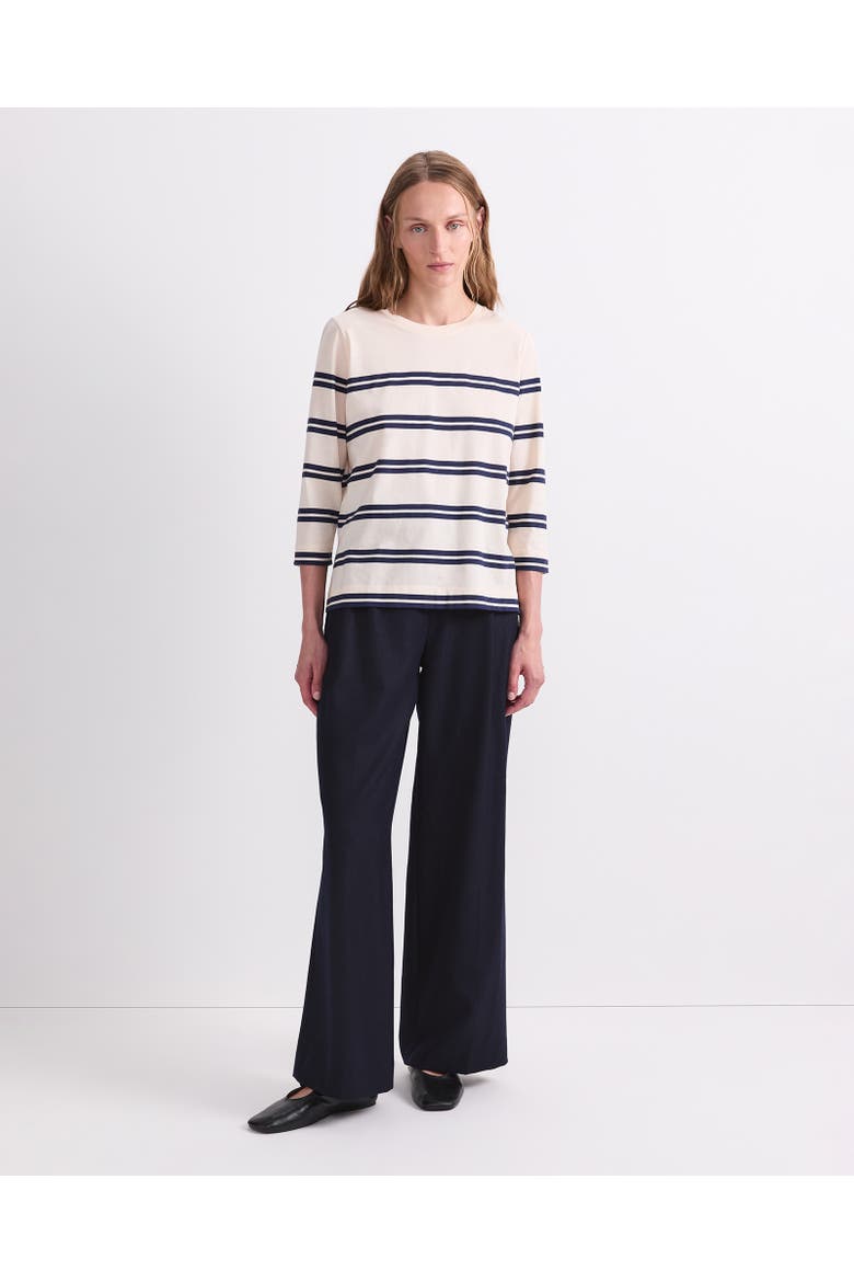 Stripe 3/4 Sleeve Mercerised Top, Alternate, color, Winter White/ Navy
