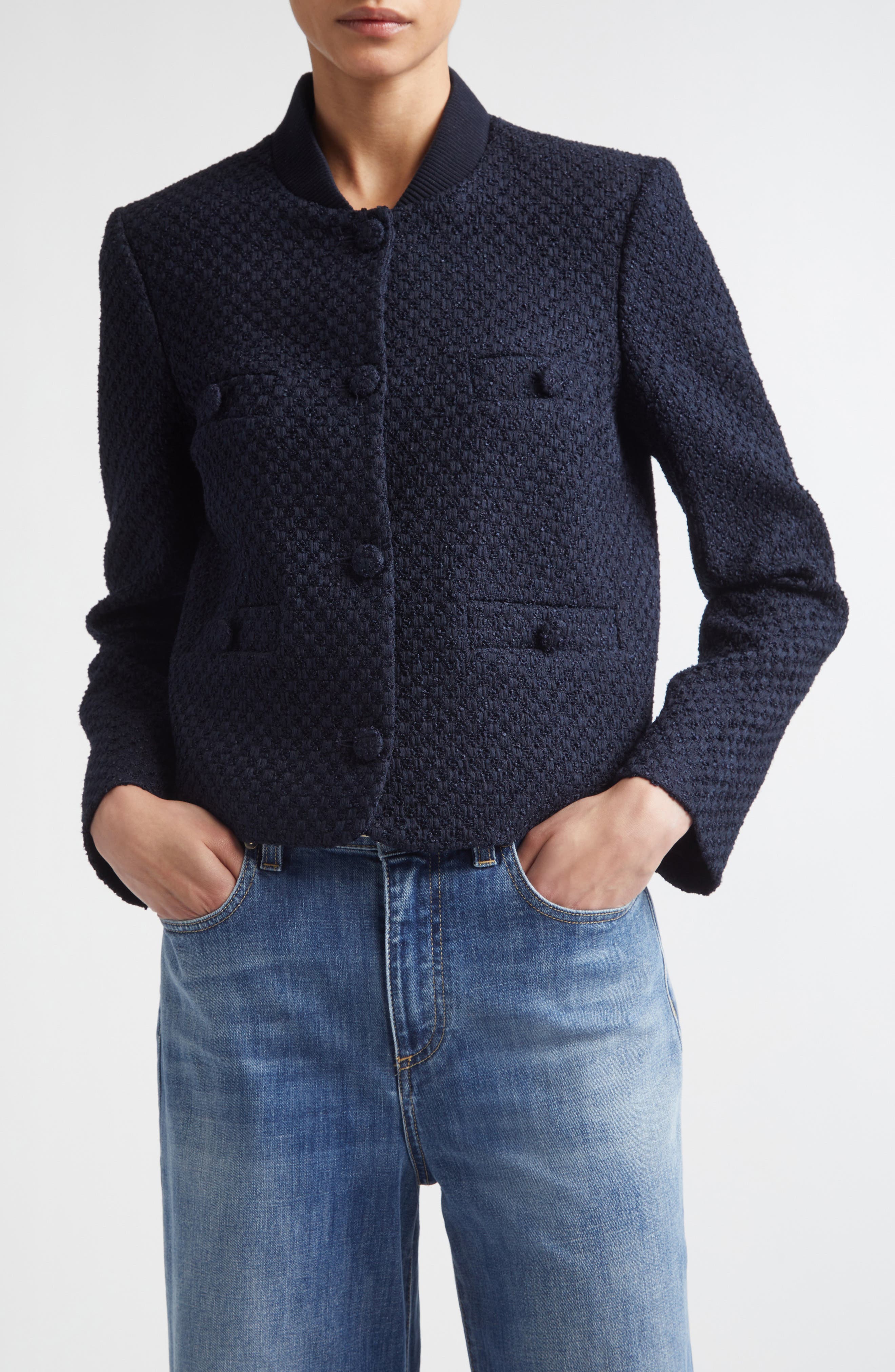 Boucle Knit Bomber Jacket