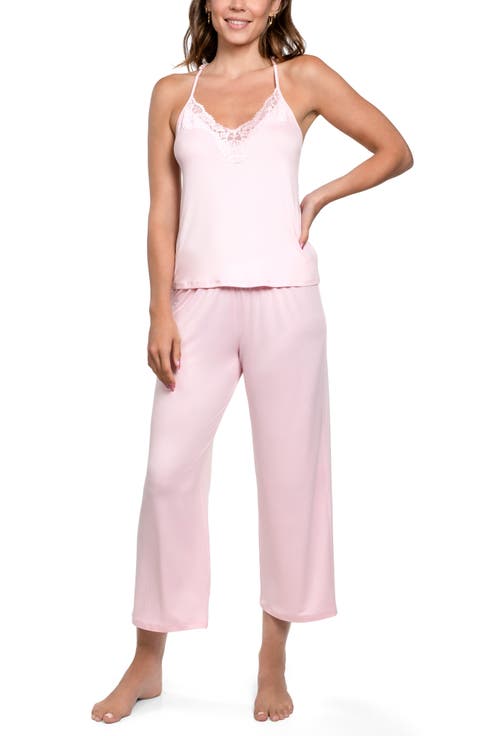 Lace Trim Satin Long Pajamas