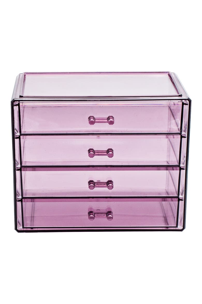 Acrylic 4 Drawer Cosmetics Makeup & Jewelry Storage Case Display, Main, color, PURPLE