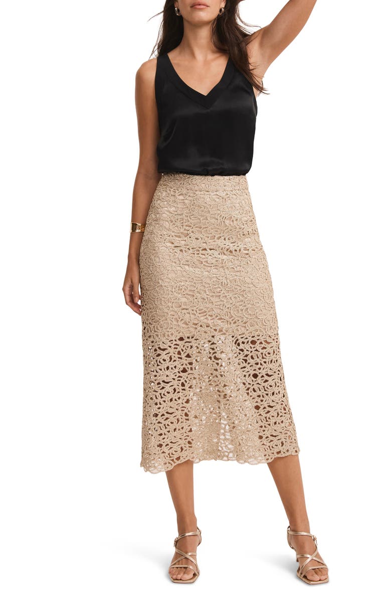 MINT VELVET Lace Pencil Midi Skirt, Main, color, Gold