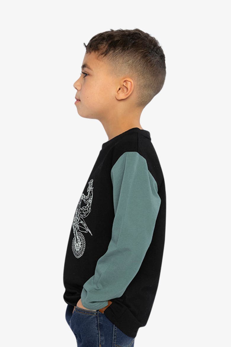 Long Sleeve Motorcycle Crew Neck Cotton T-Shirt, Alternate, color, Black, Blue and Green