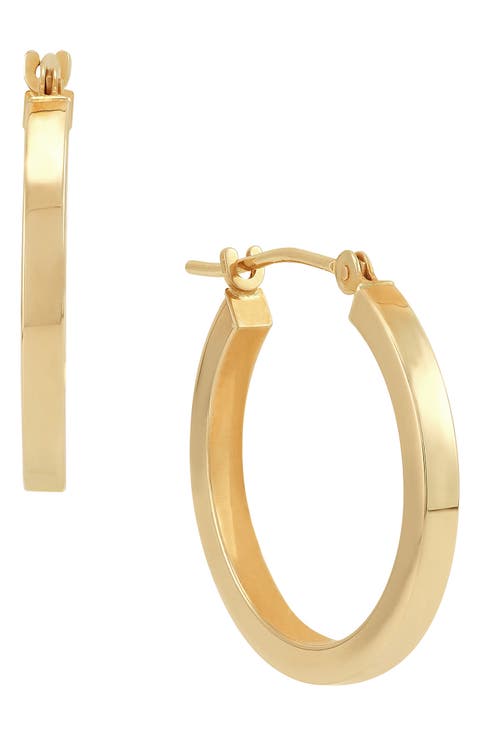 14K Yellow Gold Square Tube Hoop Earrings