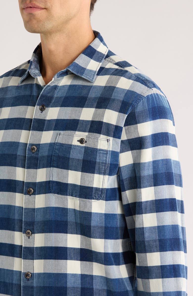 Tommy Bahama Coastline Cord Mojave Blues Buffalo Check Cotton Corduroy Button-Up Shirt, Alternate, color, Carbon Navy