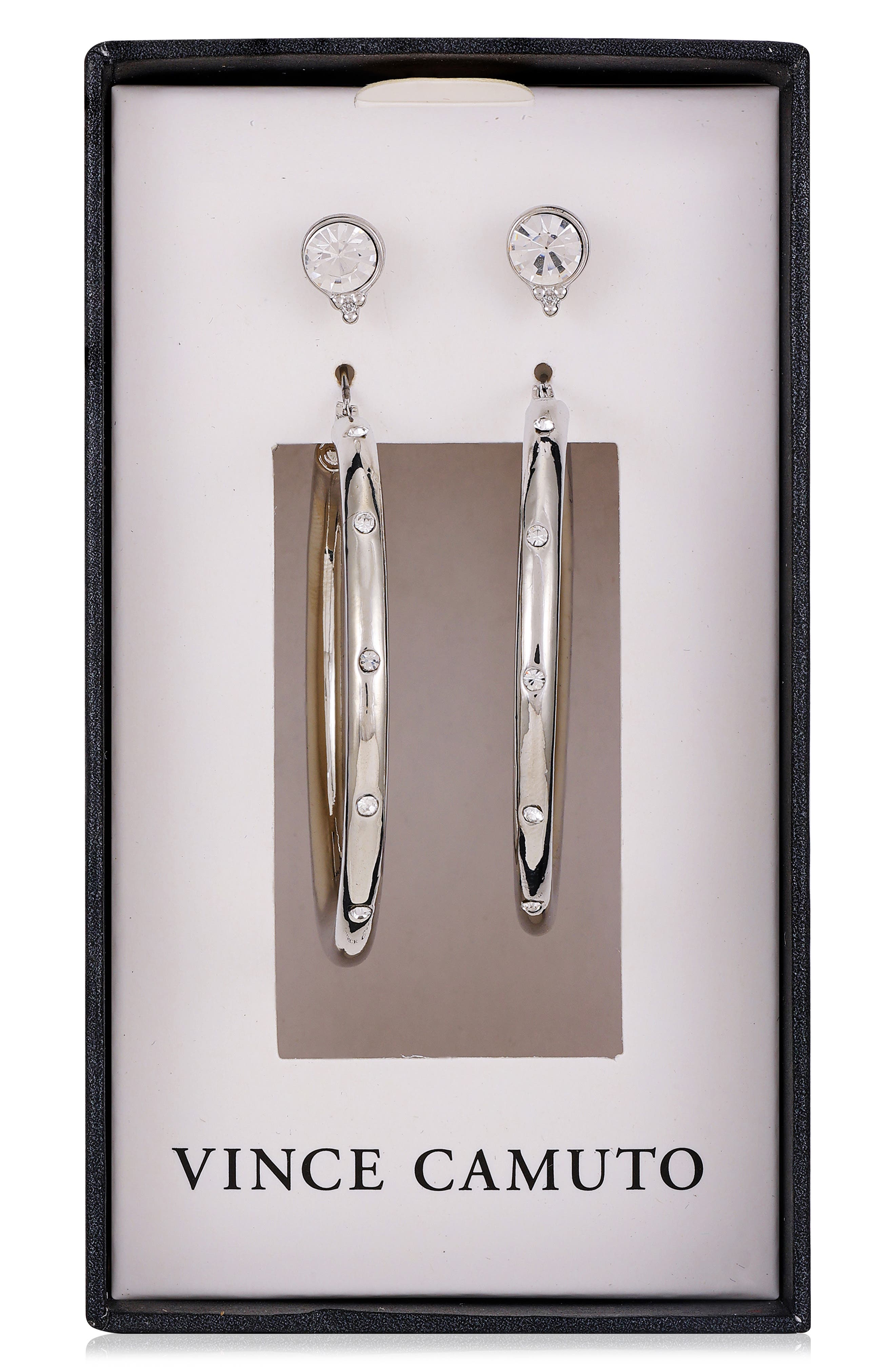 Vince Camuto Set of Two Crystal Stud & Crystal Hoop Earrings
