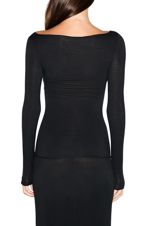 Skims Sheer Modal Blend Long Sleeve Boat Neck Top In Black