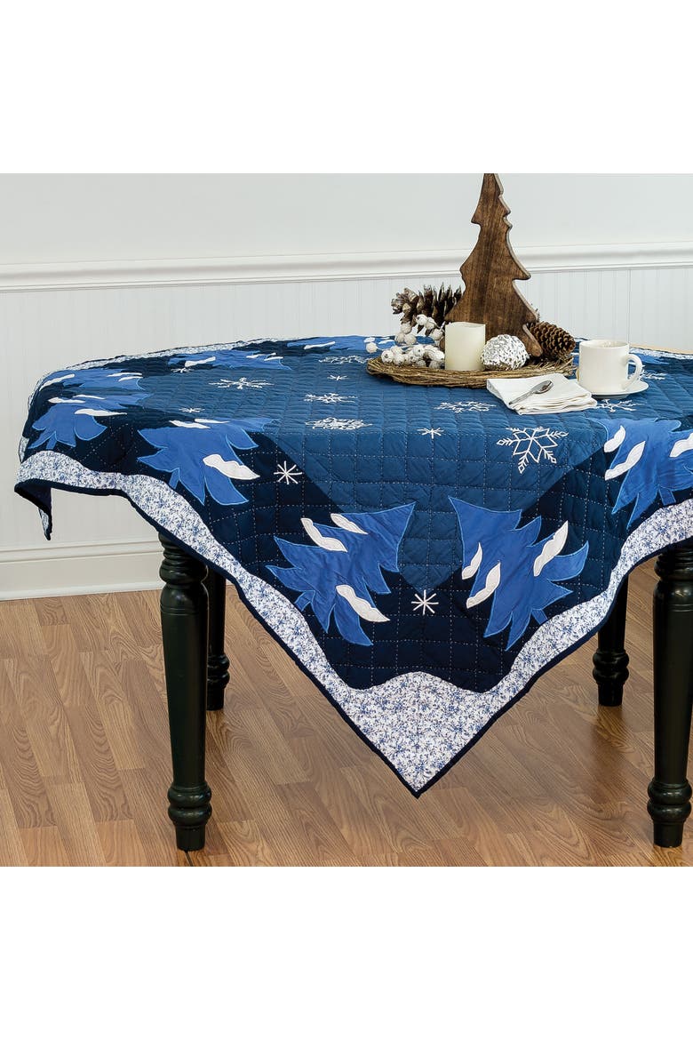 Snowflakes Quilted Table Topper 54" x 54", Main, color, Blue