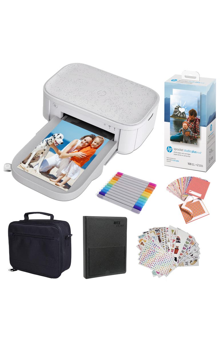 HP Sprocket Studio Plus 4x6 Instant Photo Printer, with Bundle, Main, color, White