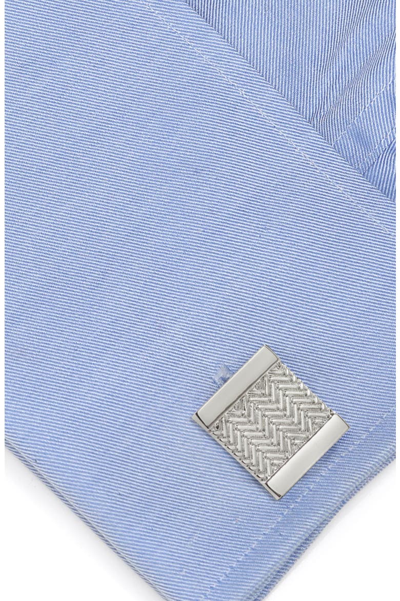 Herringbone Cuff Links, Alternate, color, SILVER