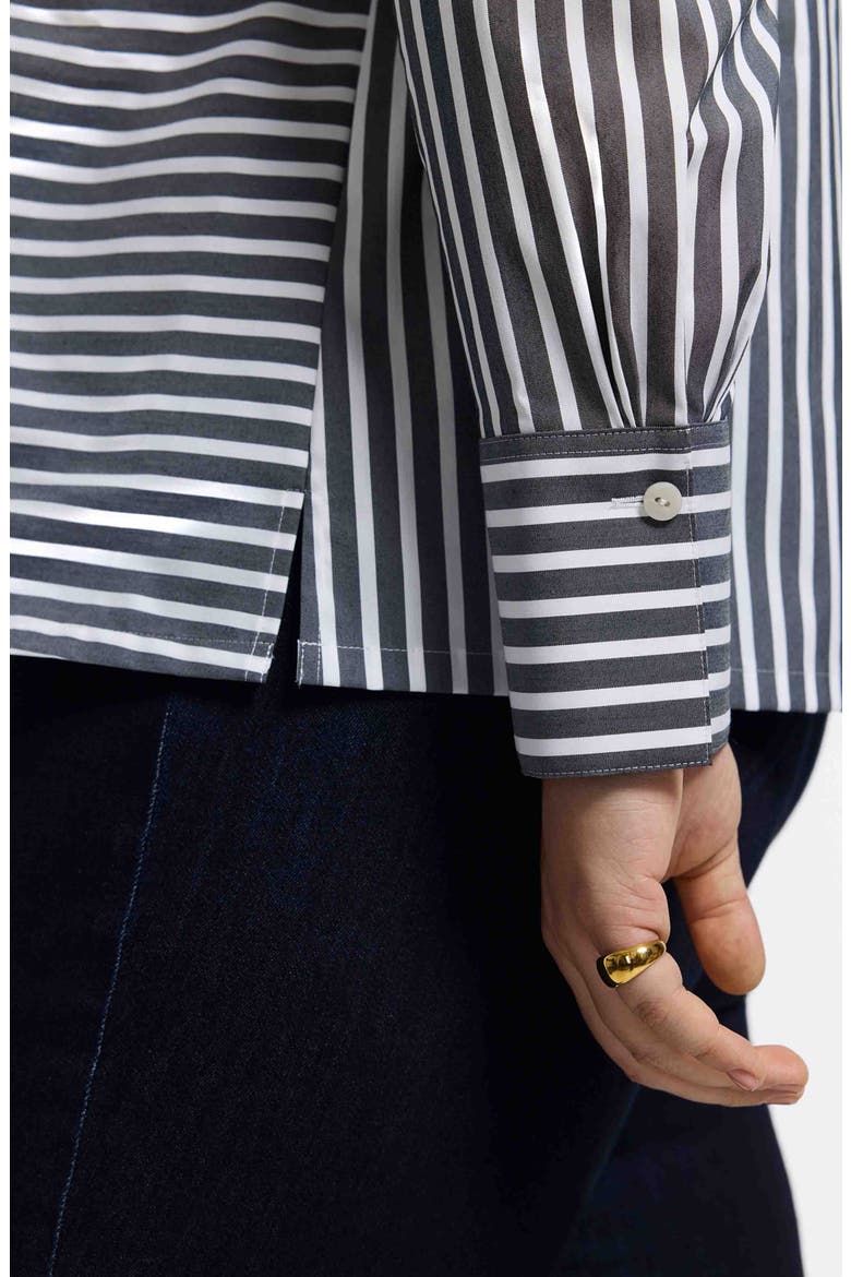 Bella Stripe Popover Top, Alternate, color, BLACK/ WHITE