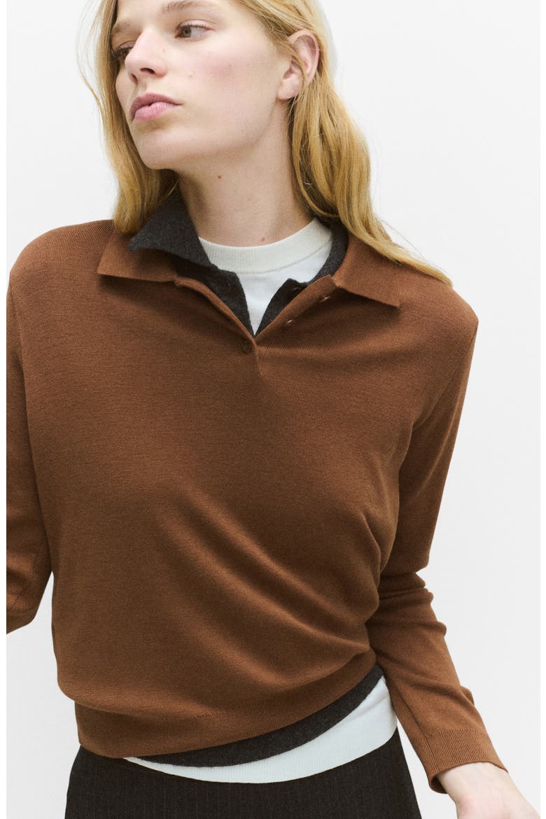 Wool & Cotton Polo Sweater, Alternate, color, TOBACCO BROWN