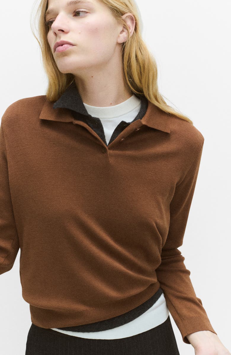 MANGO Wool & Cotton Polo Sweater, Alternate, color, 