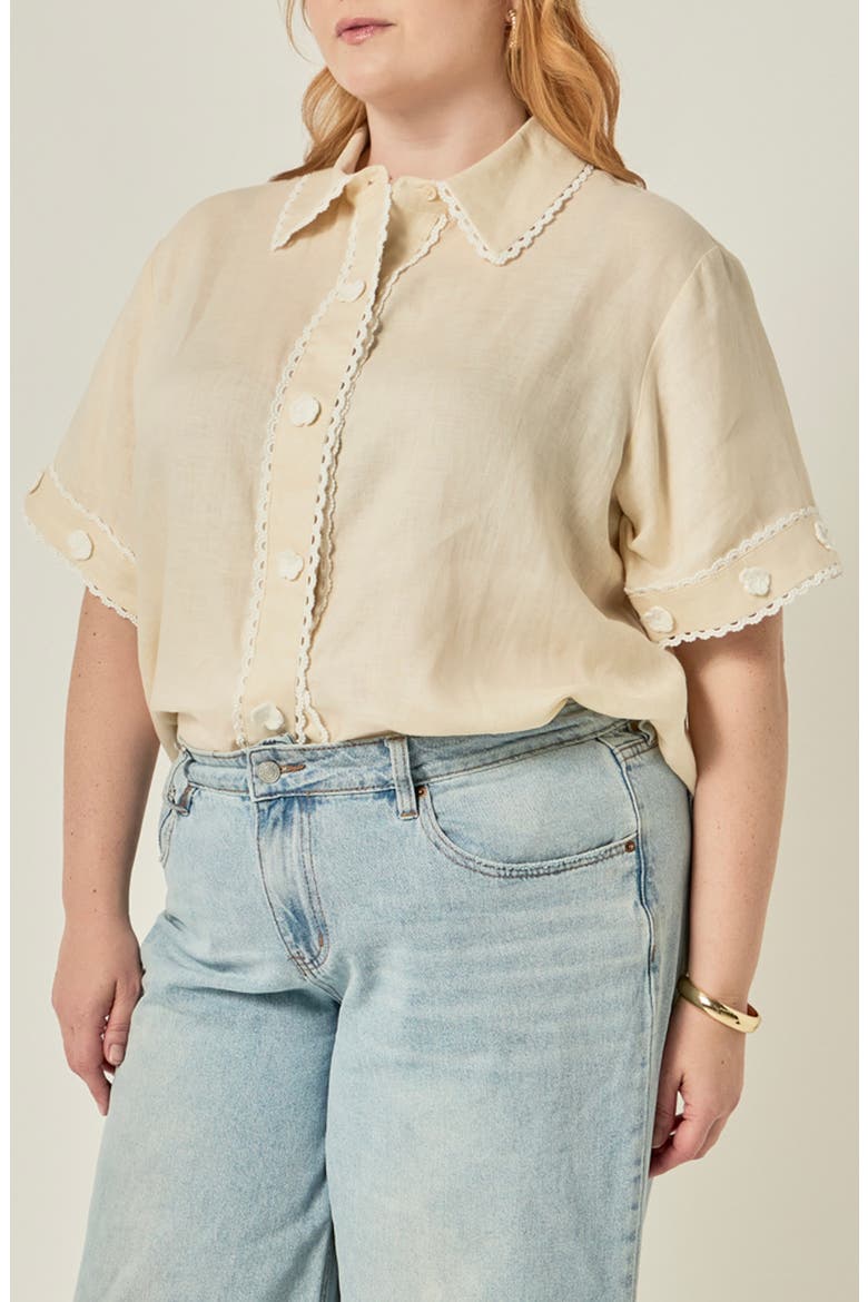 Floral Detailed Linen Shirt, Alternate, color, LIGHT BEIGE