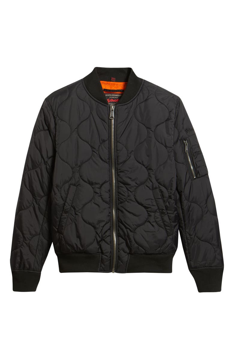 Schott NYC Dumbbell Quilted MA-1 Ripstop Nylon Bomber Jacket, Alternate, color, Black