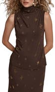 Donna Karan New York Embroidered Bead Sleeveless Funnel Neck Top