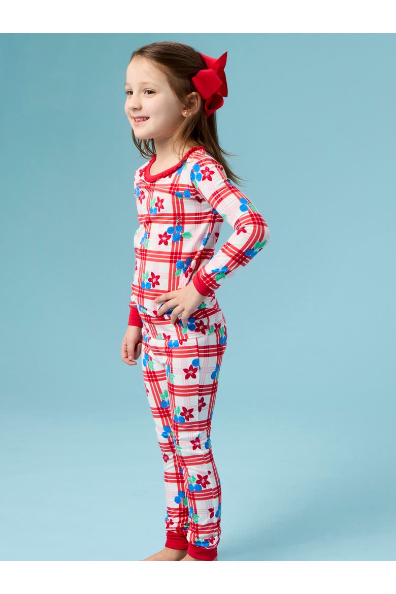 Modal Blend Ruffle Long Sleeve Pajama Set, Alternate, color, Red White & Blueberry