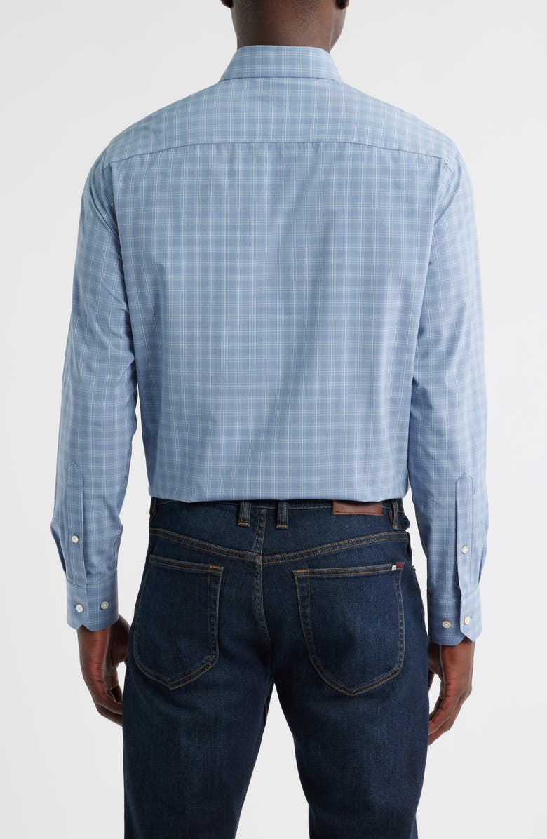 Peter Millar Reese Shadow Check Performance Poplin Button-Up Shirt, Alternate, color, Rain Cloud