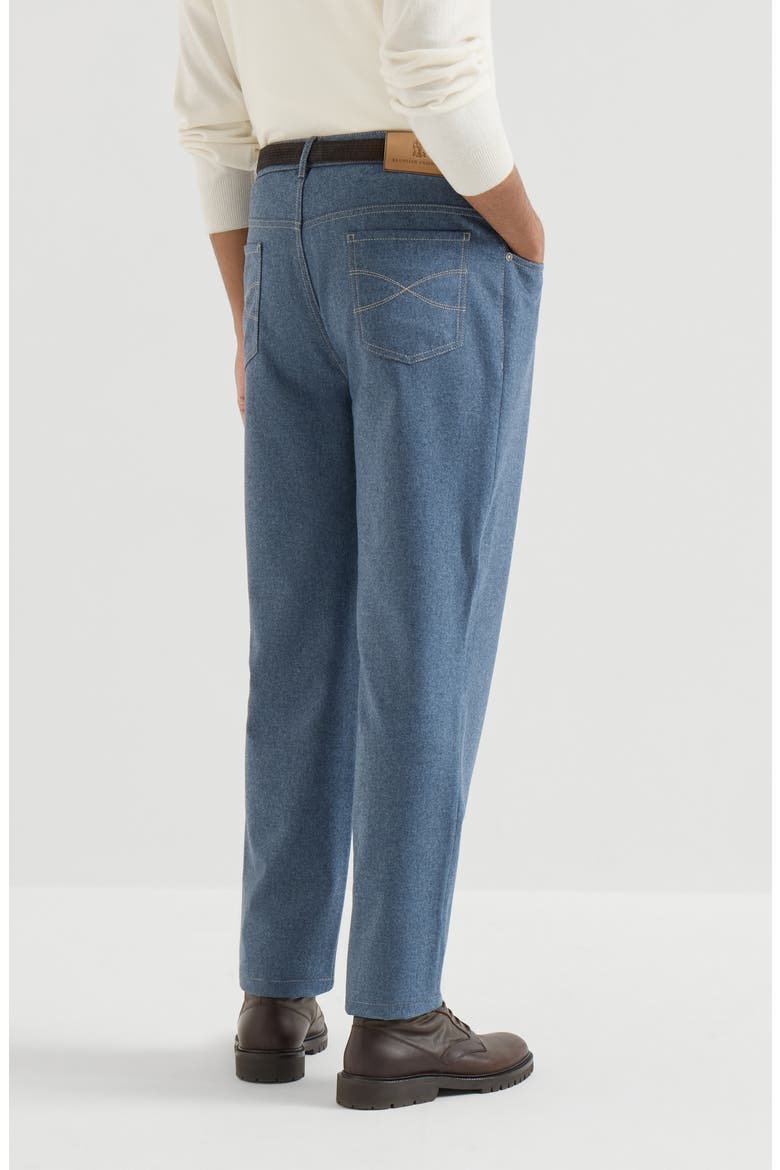 Virgin wool flannel five-pocket trousers, Alternate, color, Cerulean