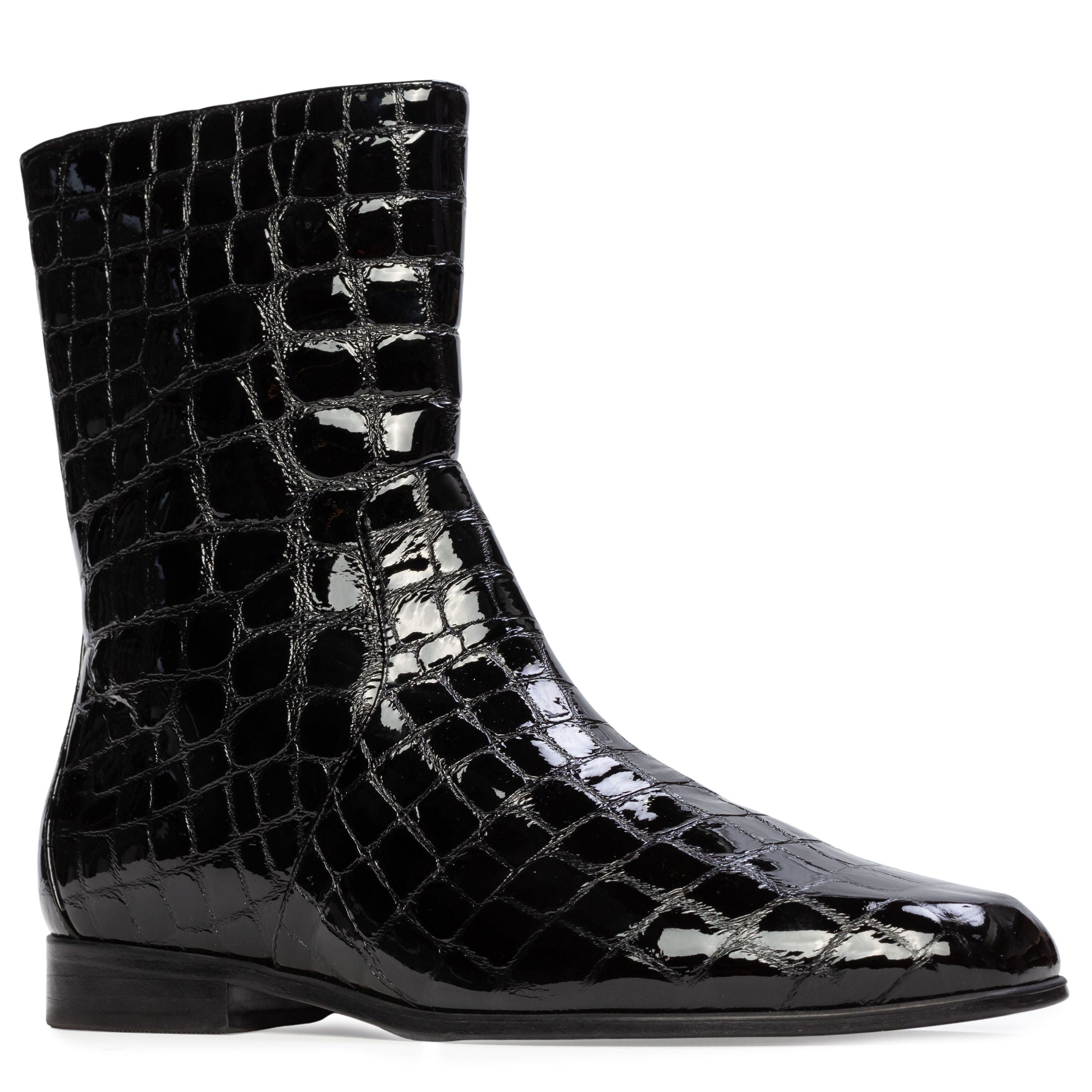 Aries Croc Boot, Alternate, color, Black Croc Patent Leather