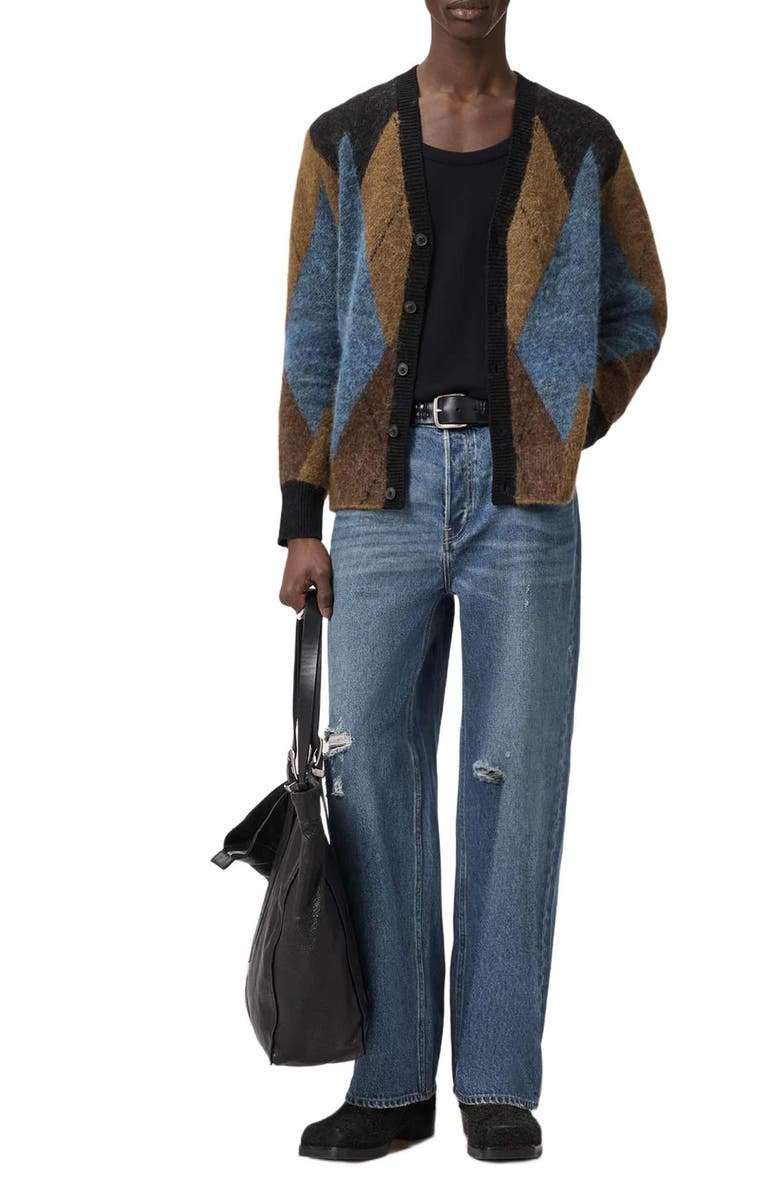 AllSaints Beam Geo Pattern Cardigan, Alternate, color, Cider Brown