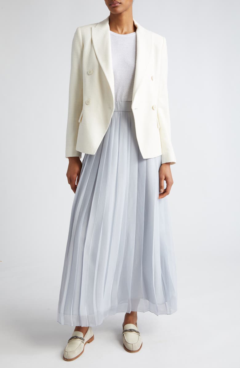 Eleventy Double Breasted Crosshatch Cotton Blend Blazer, Alternate, color, Ivory