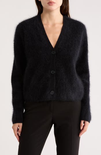 Nordstrom Brushed Cashmere V-neck Cardigan In Black