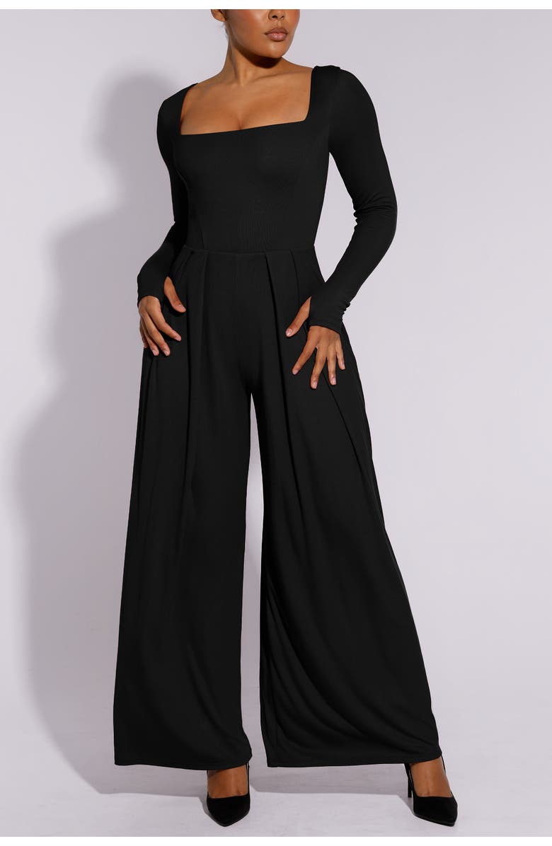 Shapellx Square Neckline Shaping Wide Leg Jumpsuit, Main, color, Black