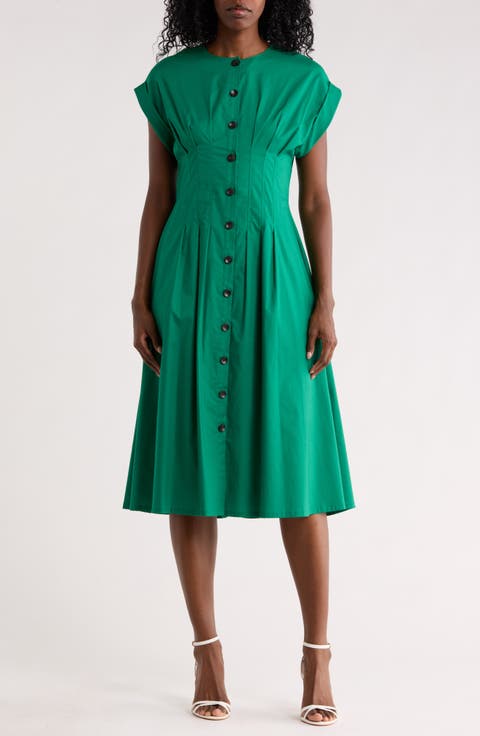 Pintuck Fit and Flare Shirtdress