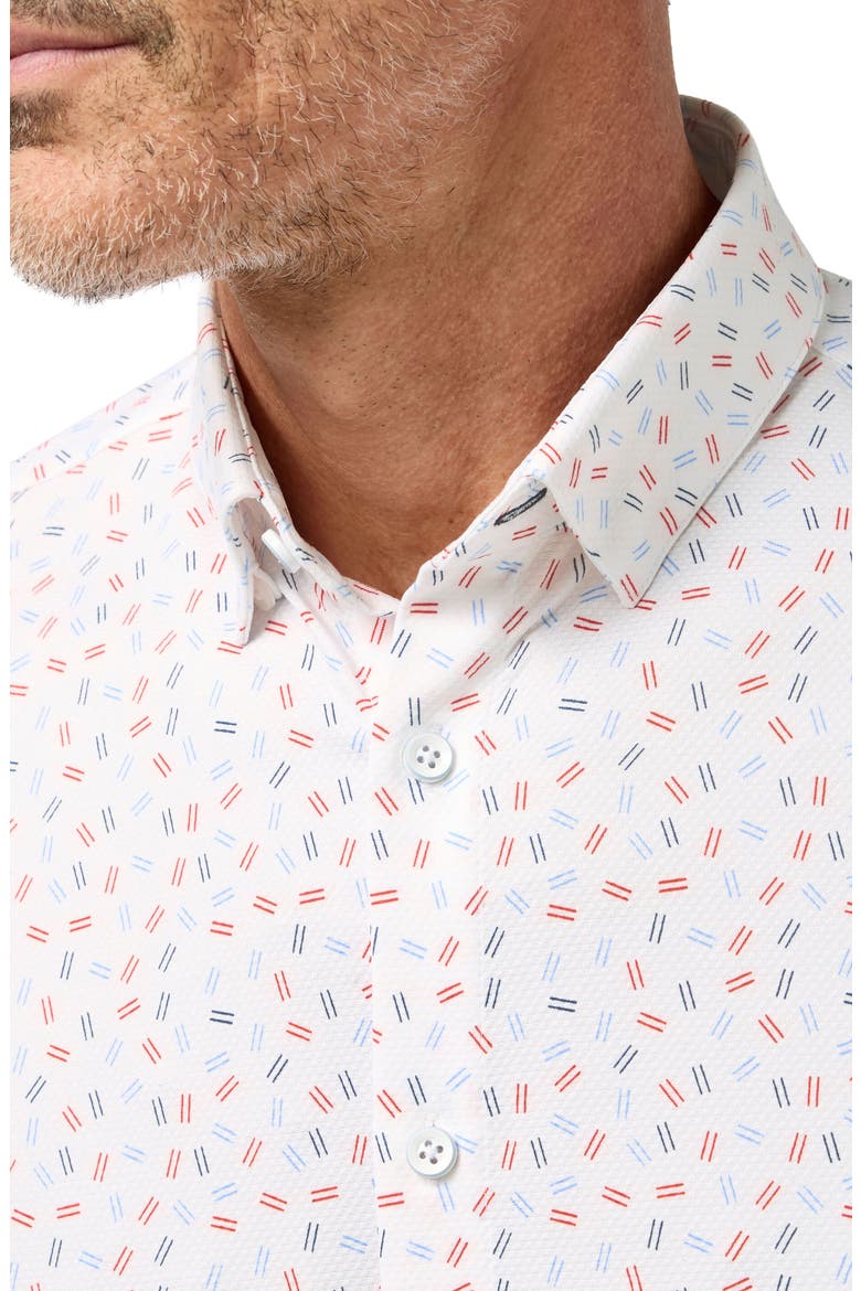 Halyard Trim Fit Red Scattered Dash Short Sleeve Performance Button-Up Shirt, Alternate, color, RED HOT SCATTERED DASH
