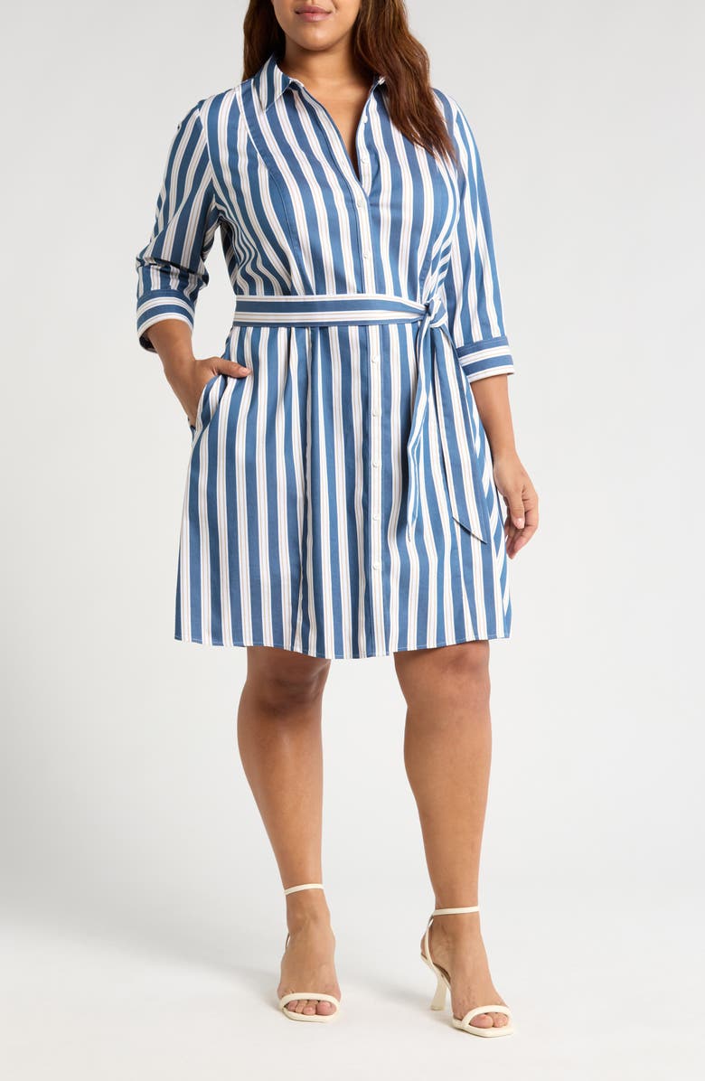 Foxcroft Fiona Stripe Belted Shirtdress, Main, color, 