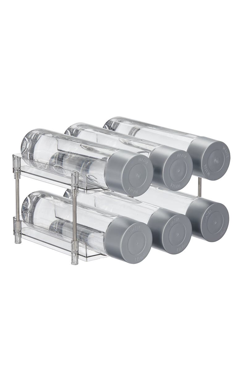 mDesign Free-Stand Stackable 2-Tier Water Bottle Holder, 2 Pack, Alternate, color, Clear/Chrome