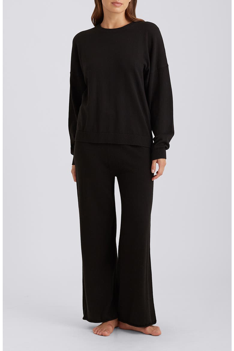 Cotton & Cashmere Crewneck Pajama Top, Main, color, BLACK