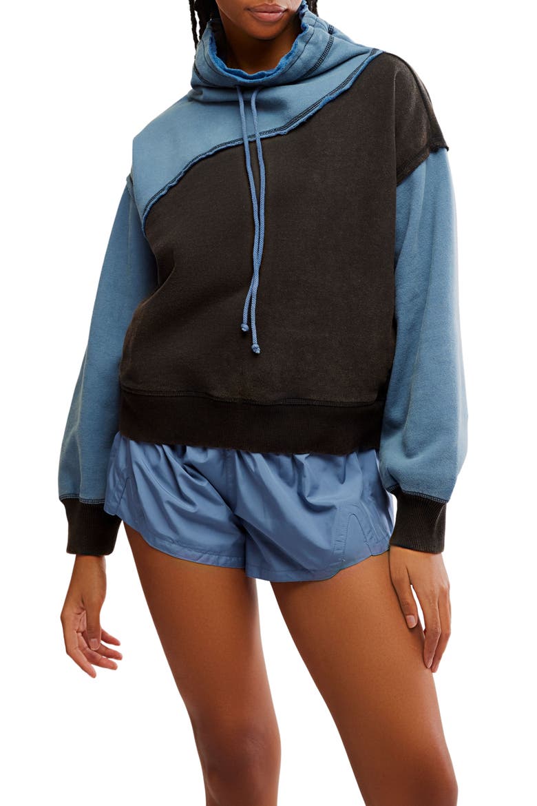 FP Movement Homestretch Colorblock Tie Neck Sweatshirt, Main, color, BLACK/ SKYLINE COMBO