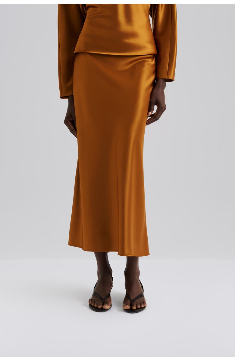 Malina Aubree Satin Midi Skirt, Alternate, color, Amber