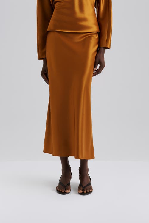 Malina Aubree Satin Midi Skirt In Brown