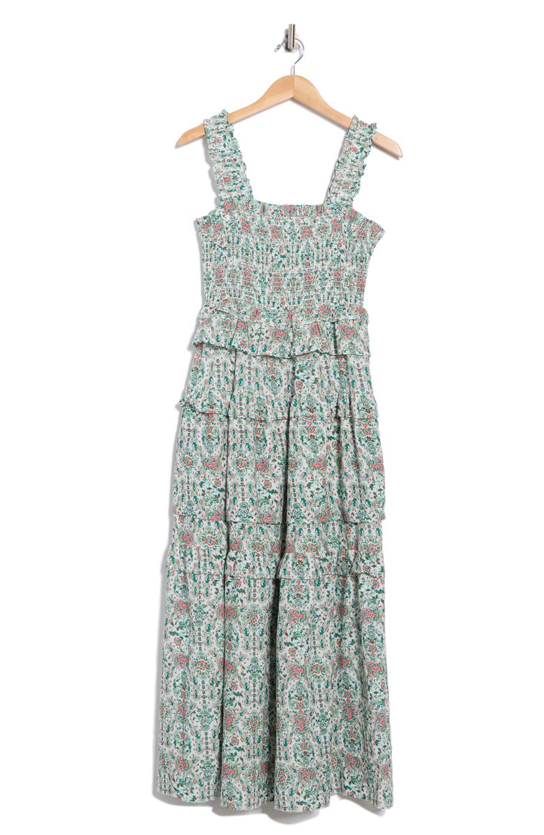 Floral Smocked Ruffle Cotton Maxi Dress
