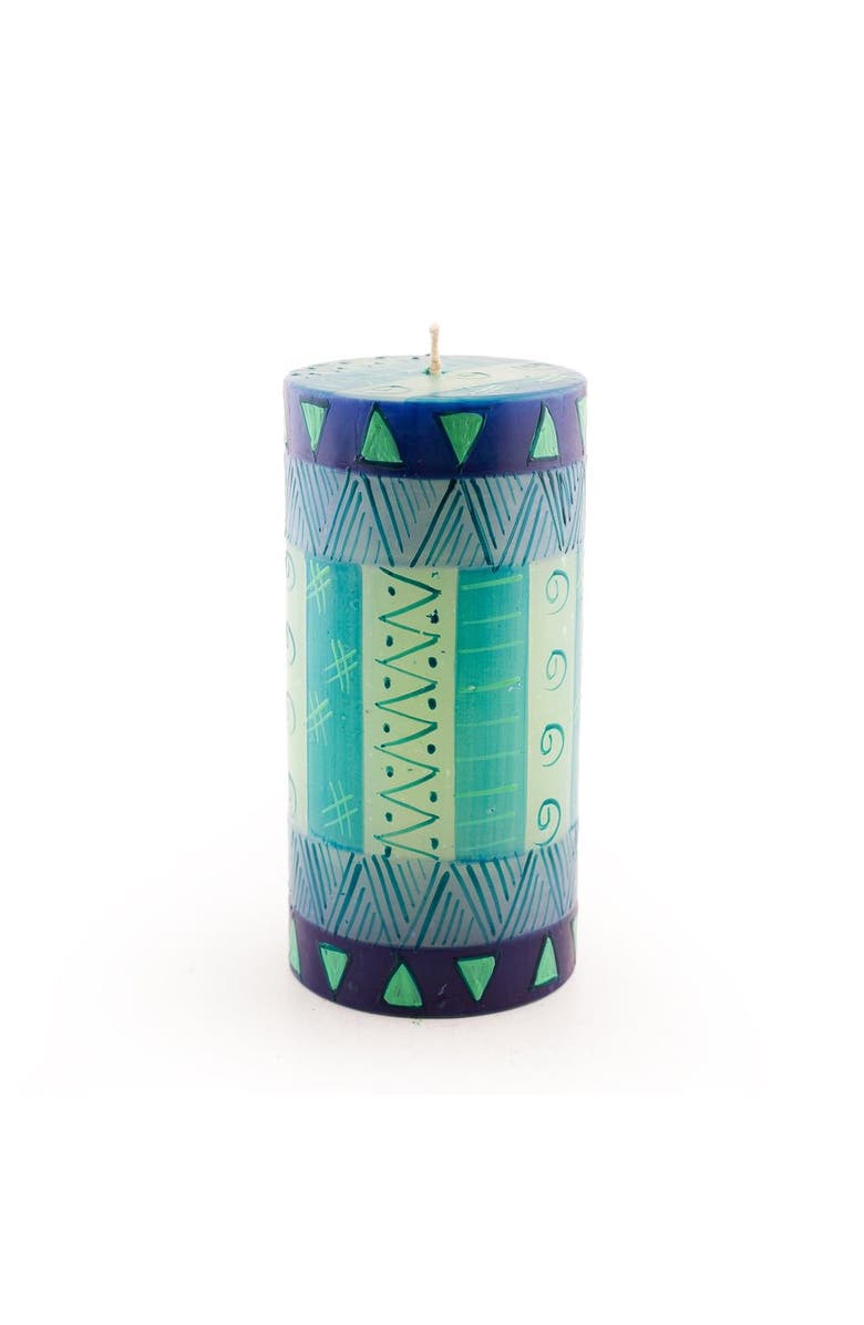 Thumbprint Artifacts Blue & Green Painted Candles, Main, color, Blue - 3X6"