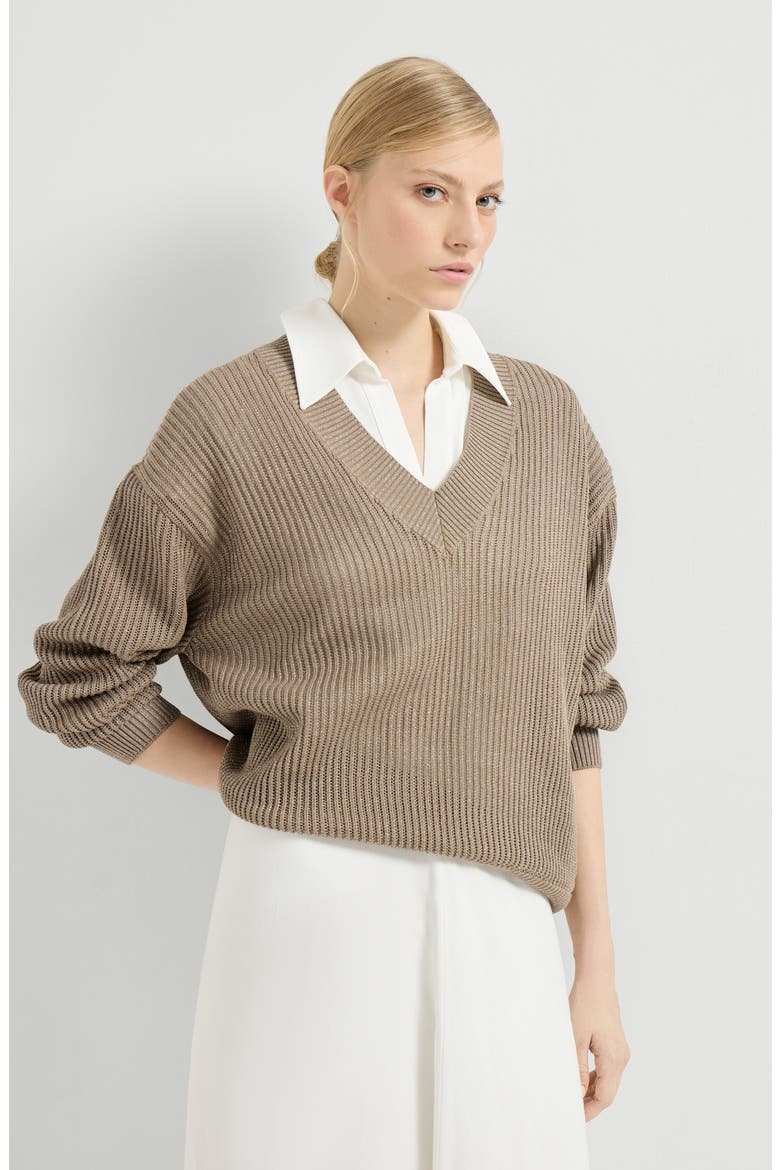 Ribbed net sweater, Alternate, color, Walnut