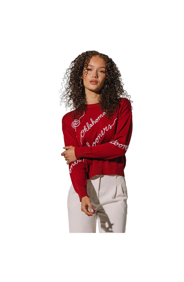 KADYLUXE Women's Crimson Oklahoma Sooners Love Note Embroidered Pullover Sweater, Alternate, color, 