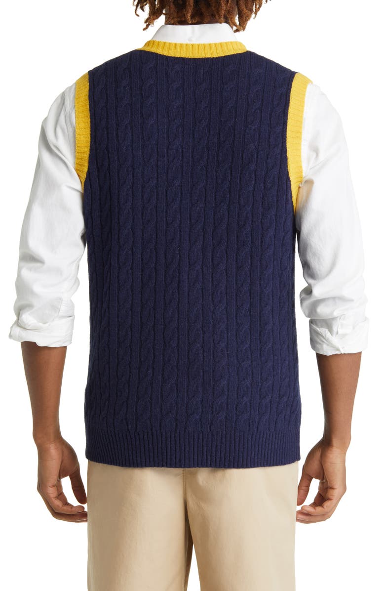BEAMS Men's 2Tone Cable Knit Wool Sweater Vest, Alternate, color,